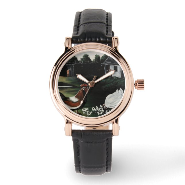 Relógio Hen com seus Pintinhos em uma paisagem rural (Frente)