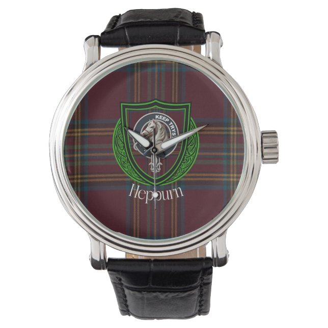 Relógio Hepburn Scottish Clan Tartan & Crest (Frente)