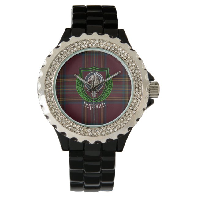 Relógio Hepburn Scottish Clan Tartan & Crest (Frente)