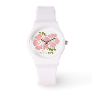 Relógio Hibiscus cor-de-rosa personalizado