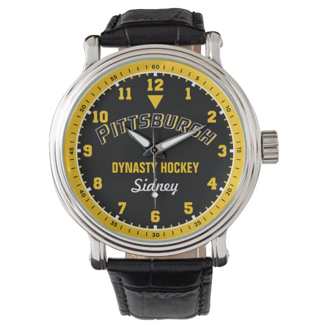 Relógio Hockey da Dinastia Pittsburgh 12 Hour Watch (Frente)