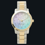Relógio Hológrafo Glamoroso Bonito Personalizado<br><div class="desc">Personalize facilmente este elegante padrão colorido de brilho com seu nome personalizado e/ou monograma.</div>