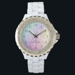 Relógio Hológrafo Glamoroso e Bonito Monograma<br><div class="desc">Personalize facilmente este elegante padrão colorido de brilho com seu nome personalizado e/ou monograma.</div>