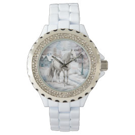 Relógio Horse cena de inverno neve no Natal