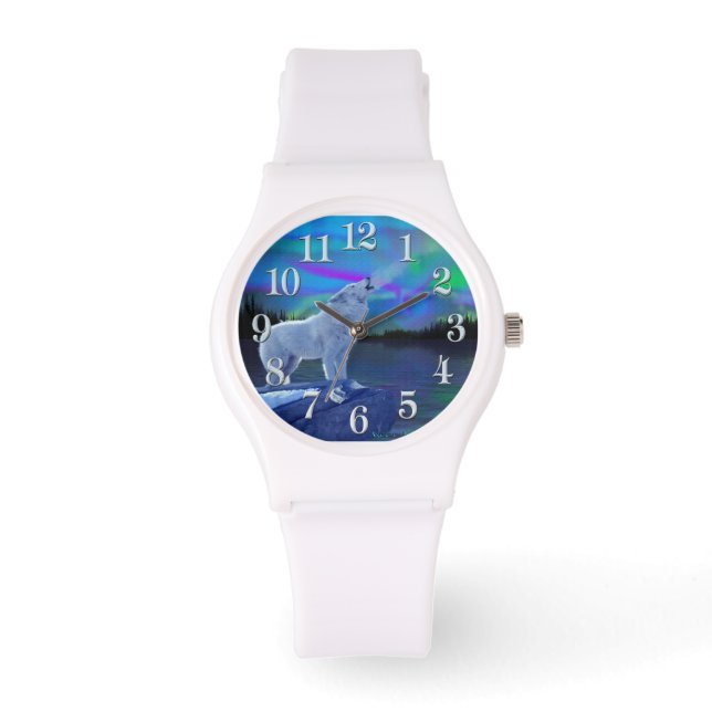 Relógio Howling Artic Wolf & Moon Willife Art (Frente)