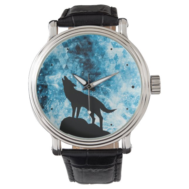 Relógio Howling Wolf Winter snowblue smoAbstrato (Frente)