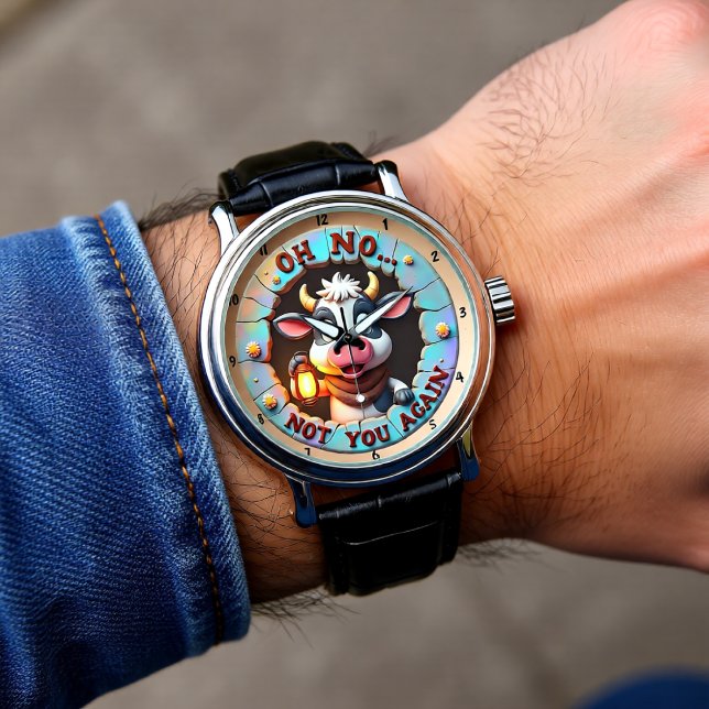 Relógio Humorous Cartoon Adorable Cow Funny Textual Art (Criador carregado)