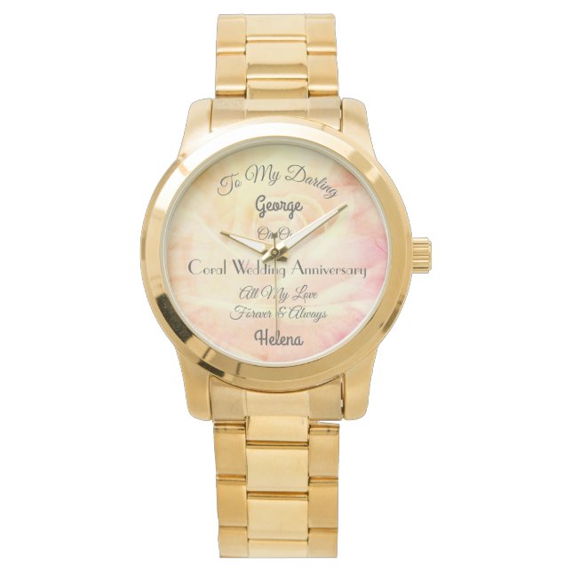 Relógio Husband Coral Weding Anniversário Watch (Frente)