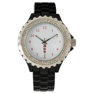 Relógio I Felpudo U Rinoestone Black Enamel Watch