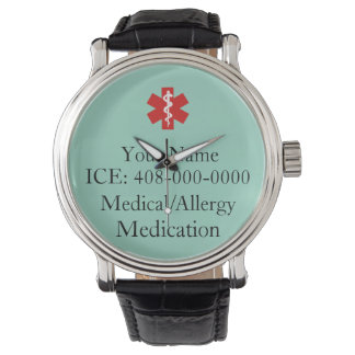 Relógio ID Médico Personalizado Leve Teal