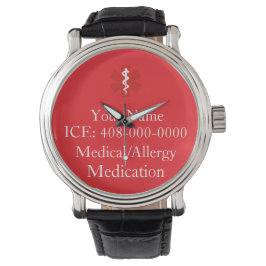 Relógio ID Médico Personalizado Vermelho