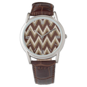 Relógio Ikat Chevron Stripes - Castanho e bege de Chocolat