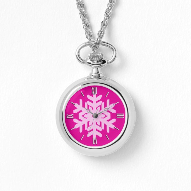 Relógio Ikat Snowflake - Fuchsia e rosa-gelo (Frente)