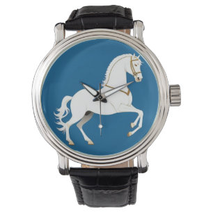 Relógio Ilustração de Garanhão Branco Elegante em