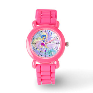 Relógio Ilustração de moda dançante com cabelo azul brilha