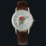 Relógio Ilustração de rosa vermelha no pergaminho de Faux<br><div class="desc">Um elegante design do velho mundo. Uma rosa vermelha florescente rodeada de folhagem verde colocada sobre uma cinza e um fundo de pergaminho falso marmoreado.</div>