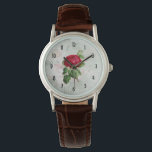 Relógio Ilustração de rosa vermelha no pergaminho de Faux<br><div class="desc">Um elegante design do velho mundo. Uma rosa vermelha florescente rodeada de folhagem verde colocada sobre uma cinza e um fundo de pergaminho falso marmoreado.</div>