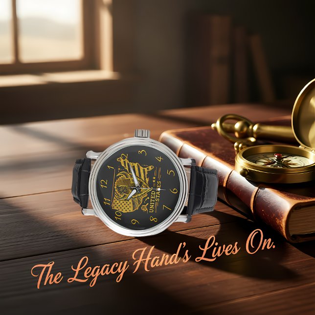 Relógio Ilustração do Ouro Bison com Mapa e Sinalizador do (Criador carregado)