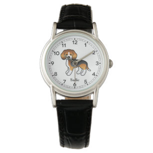 Relógio Ilustração e nome personalizado do cão do Tricolor