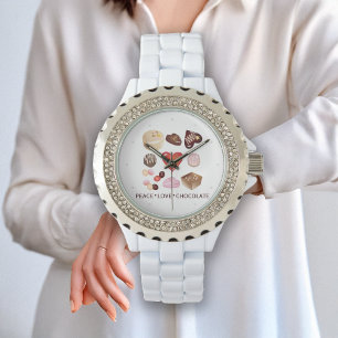 Relógio Ilustração Personalizada do Chocolate Peace Love