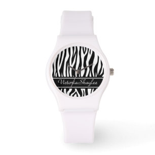 Relógio Impressão em Zebra Negra com texto personalizado