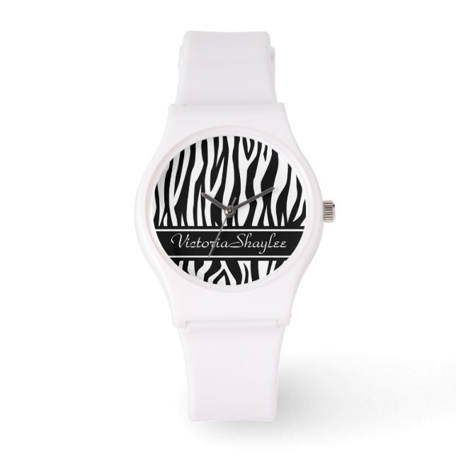 Relógio Impressão em Zebra Negra com texto personalizado (Frente)