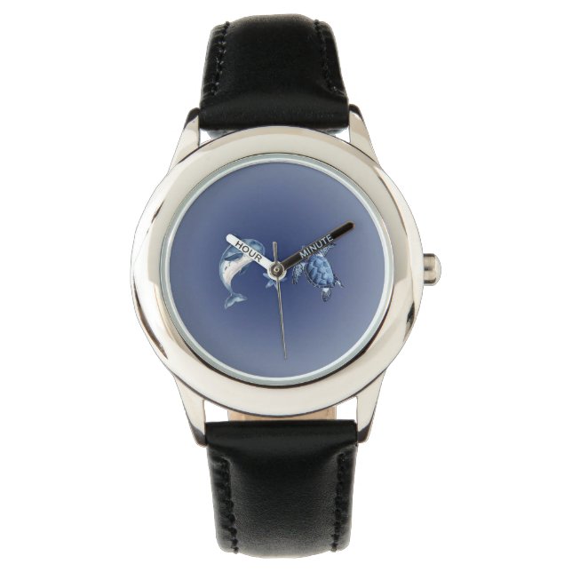 Relógio infantil com tartaruga e golfinho | Ocean  (Frente)