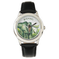 Relógio Infantil Personalizado Aquarela T-Rex Dino
