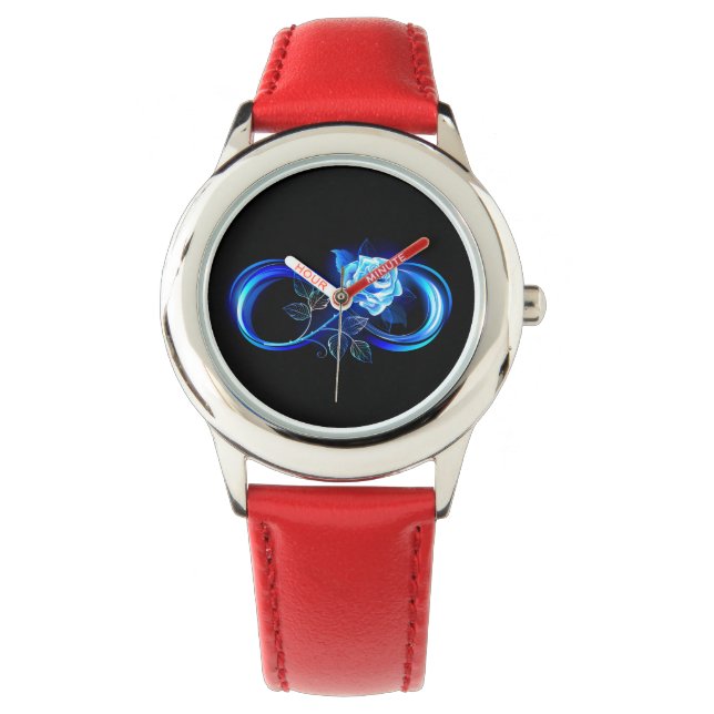 Relógio Infinito brilhante com rosa azul (Frente)