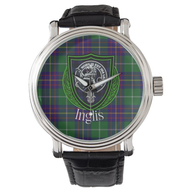 Relógio Inglis Scottish Clan Tartan & Crest (Frente)