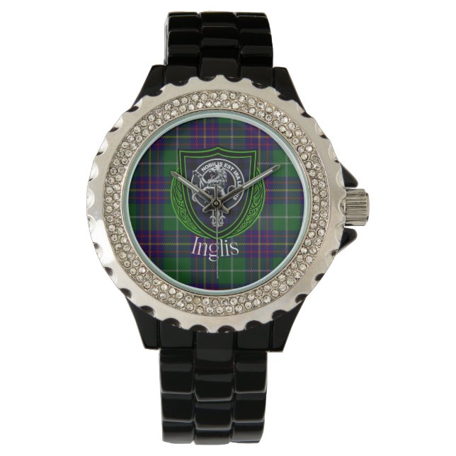 Relógio Inglis Scottish Clan Tartan & Crest (Frente)