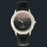 Relógio Iniciais do Monograma da Lente Rosa Luminosa Doura<br><div class="desc">Preto e Rosa Esbranquiçado - Monitor de nome do monograma com brilho brilhante Dourado Rosa. Isto faz o doce e perfeito aniversário de 16 anos,  casamento,  chá de panela,  aniversário,  chá de fraldas ou festa de solteira presente para alguém que ama luxo de luxo e estilos quíticos.</div>
