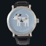Relógio Jack Russell Terrier Dog Texto Personalizado<br><div class="desc">Um adorável cão Jack Russell ou Parson Terrier em um fundo azul. Perfeito para sua mãe de cachorro ou pai de cachorro favorito. Alterar ou remover o texto a ser personalizado.</div>