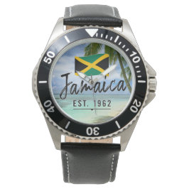 Relógio "Jamaica Est. 1962" Beach With Jamaica Flag Art