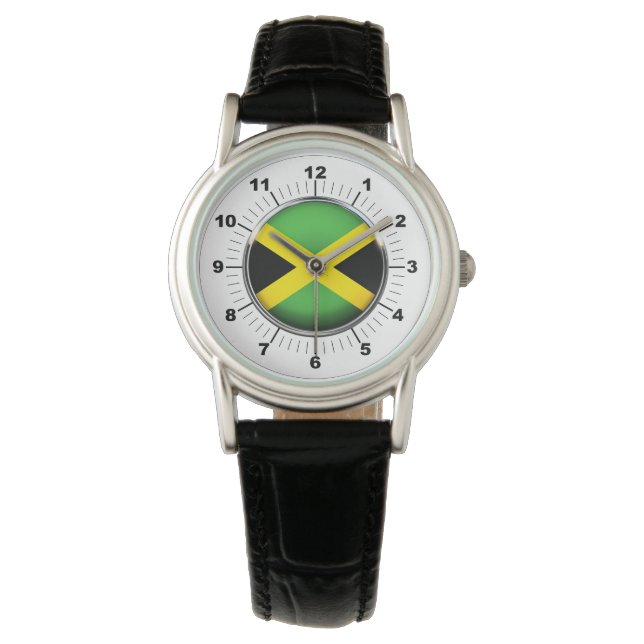 Relógio Jamaica Flag Classic Black Leather Watch (Frente)