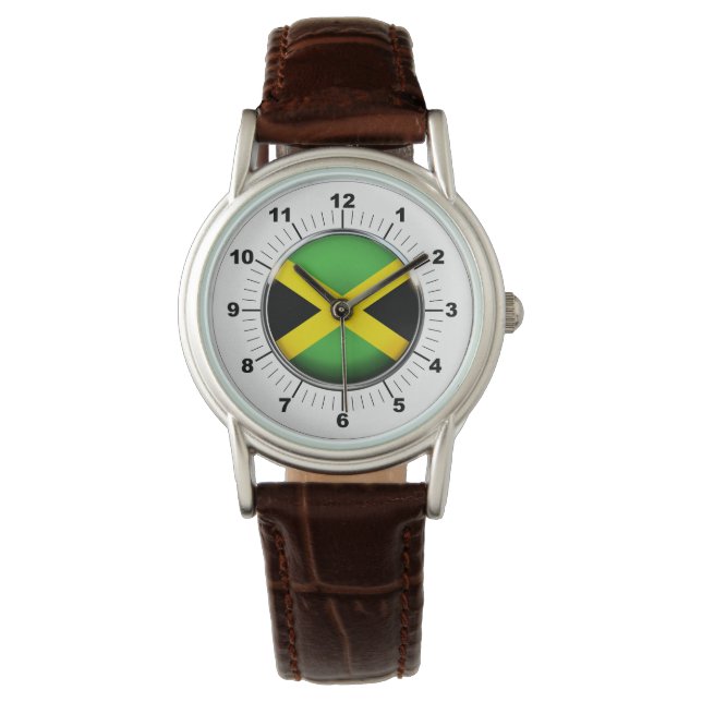 Relógio Jamaica Flag Classic Brown Leather Watch (Frente)