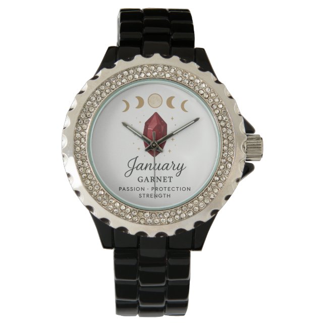 Relógio Janeiro Birthstone Watch - Garnet Crystal Design f (Frente)