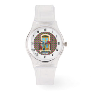 Relógio Janela da casa de Lisboa com plantas e azulejos