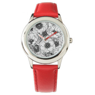 Relógio Jardim anêmono em preto e branco