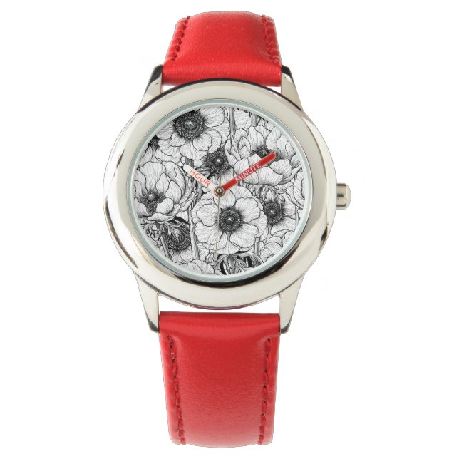 Relógio Jardim anêmono em preto e branco (Frente)