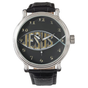 Relógio Jesus dentro de um símbolo de peixe