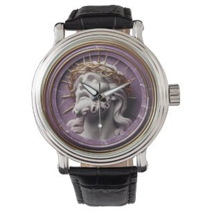 Relógio Jesus olhando nos céus com espinhos