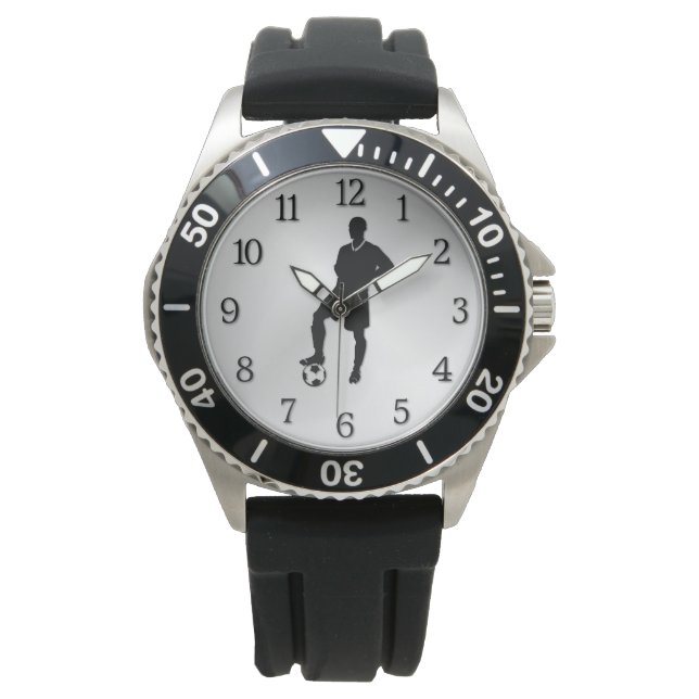 Relógio Jogador de futebol com números negros esportes (Frente)