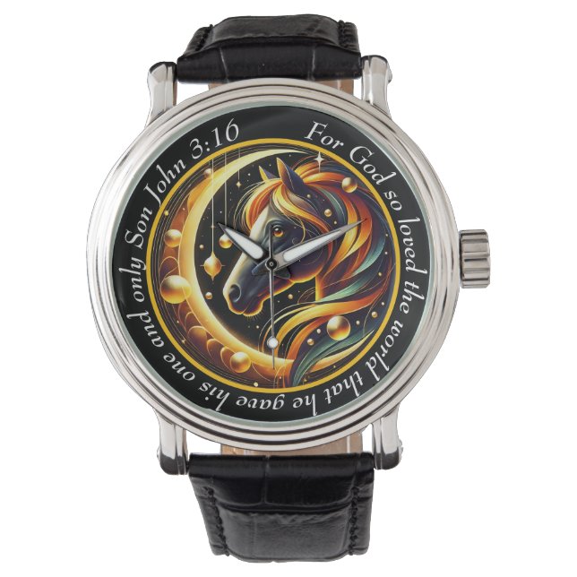Relógio John 3:16 Celestial Horse Timepiece Spirit Faith (Frente)