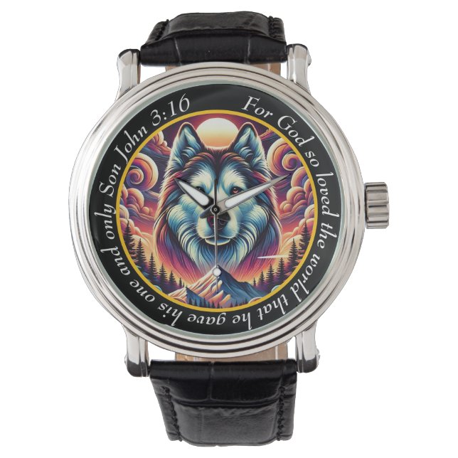 Relógio John 3:16 Lone Wolf Timepiece Mountain Faith (Frente)