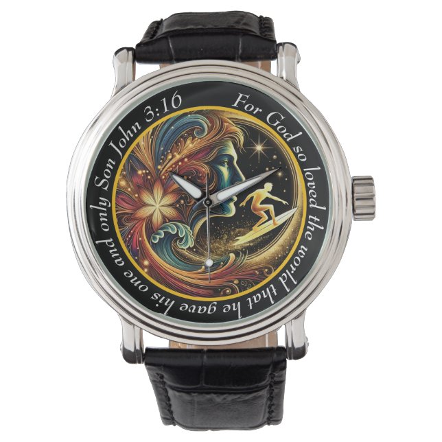 Relógio John 3:16 Surfer Timepiece Ocean Journey Faith (Frente)