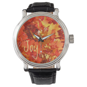 Relógio Joy Watts Designer Laranja Vermelho Folhas Amarela