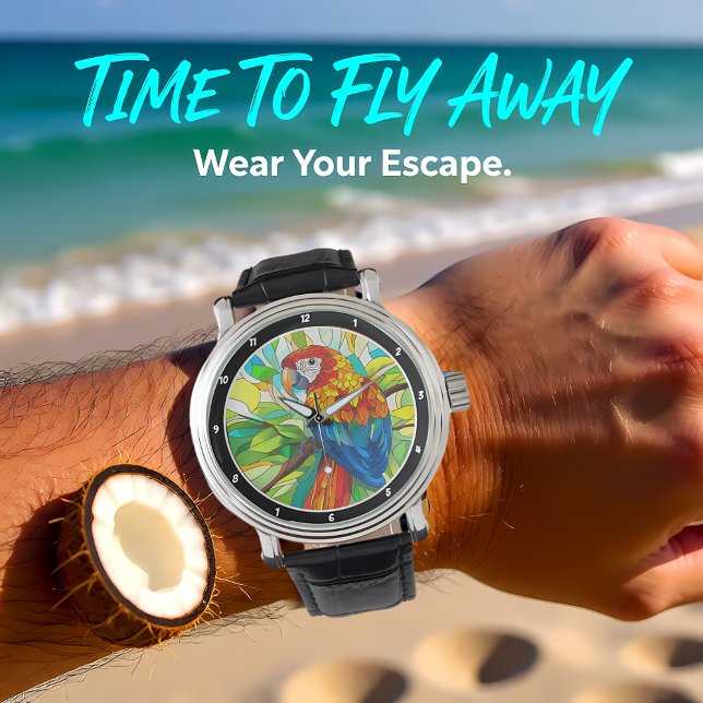 Relógio Jungle Harmony" - Stained Glass Parrot (Criador carregado)