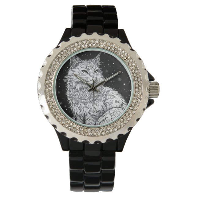 Relógio Katze mit Mandala Damen-Armbanduhr (Frente)