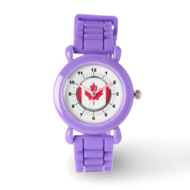 Relógio Kid Canada Flag Red Glitter Strap Watch